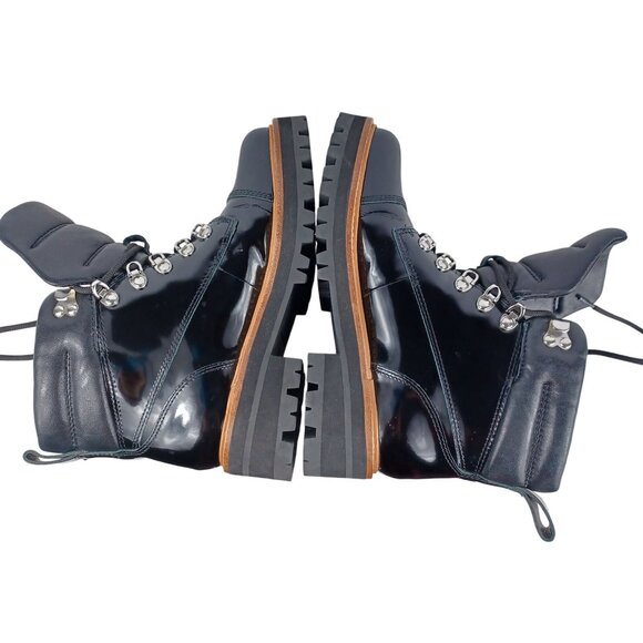 Marc Fisher Mlinka Lace Up Lug Sole Shiny Patent Leather Black Combat Boot Sz 6 - Picture 4 of 11